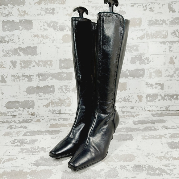 Liz Claiborne Black Leather Side Zipper High Heel Knee High Boots C168 - Picture 2 of 15